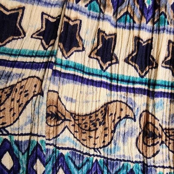 Vintage Phool Western Horse Bird Print Boho Crinkle Lightweight Midi Skirt Small - Picture 7 of 9